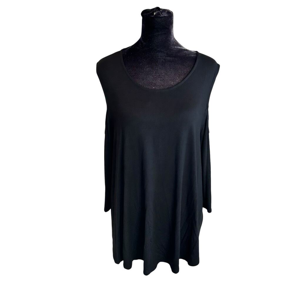 Chico's Black Cold Shoulder Knit Top Size 2(12/14). EUC